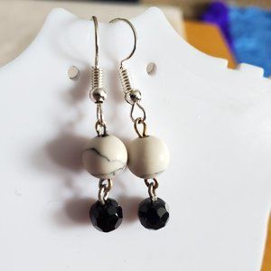 Silver Tone Hook Jasper and Glass Bead Dangle Earrings Tony Alexander Jewelry